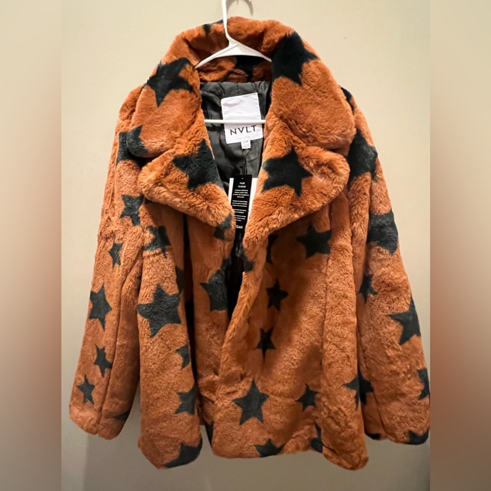 NWT!! XL NVLT Cognac Bunny Faux Fur Jacket Women Faux Fur
